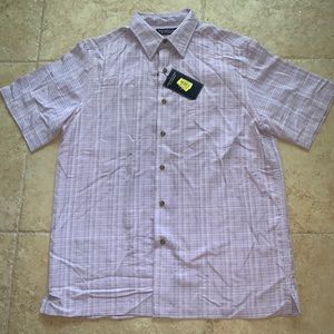 Purple/white patterned short sleeve button down